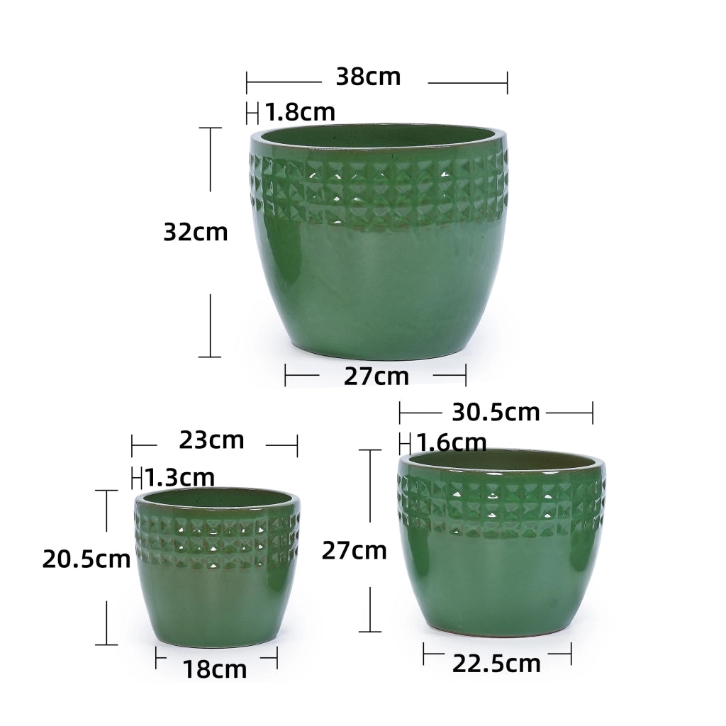 Fioriera con foro di drenaggio in ceramica con finitura verde antico lucida per interni ed esterni 49 × 49 × 44,5 cm