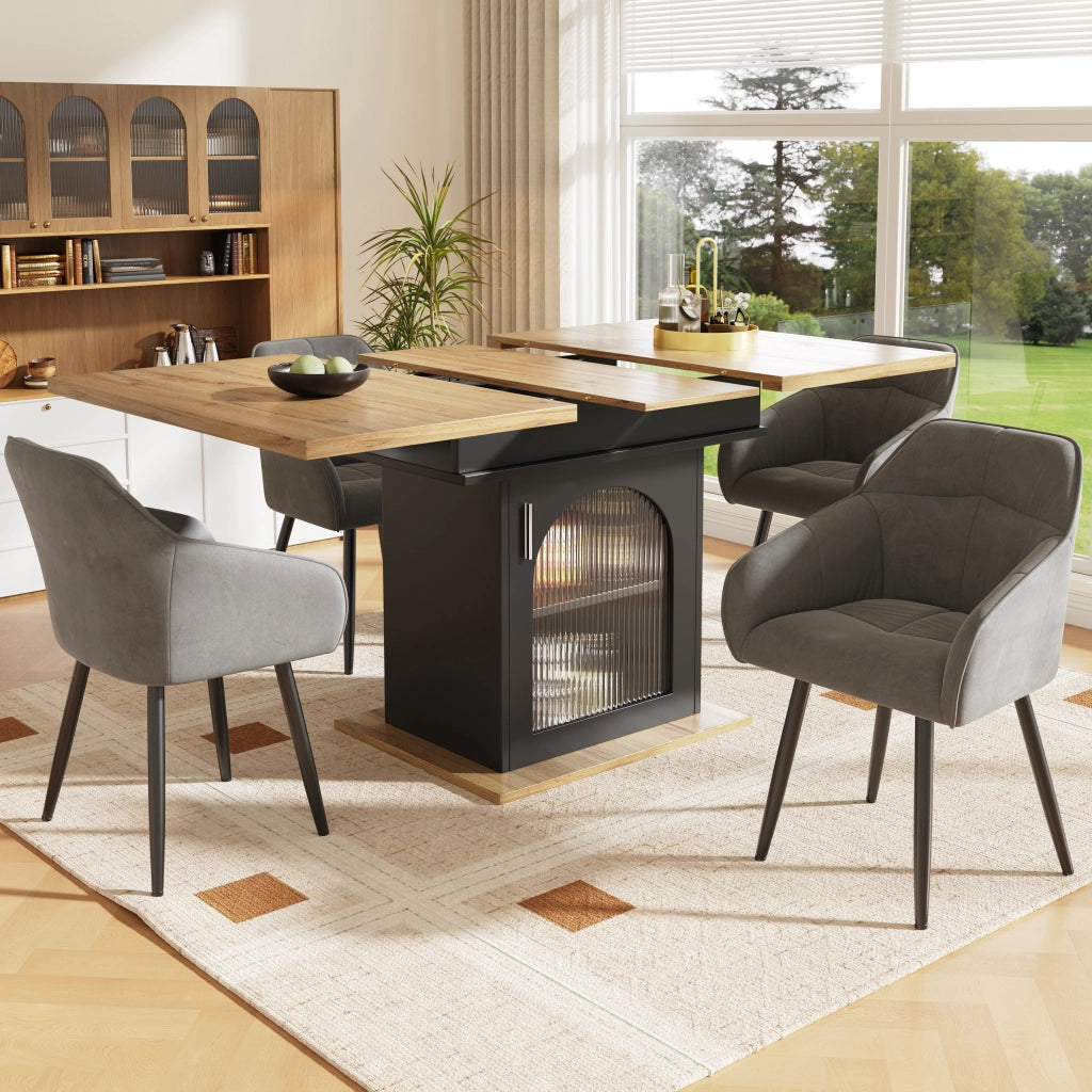 Tavolo da Pranzo Allungabile con Ripiani ¨C MINIMAL ¨C Legno Naturale/Nero 140x80 cm