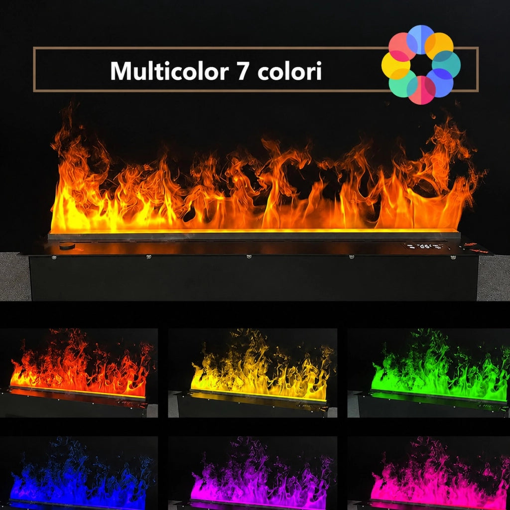 Bruciatore per Camino Elettrico a Vapore Acqueo da Incasso con Fiamme 3D 150x22,7x17,8 cm Capacità 9 lt 722W APP
