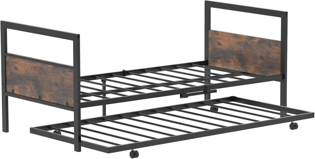 Letto giornaliero con cassetta letto estraibile, struttura letto 90 x 200 cm, con vano portaoggetti, letto per gli ospiti con rete a doghe, letto in metallo, letto estraibile industriale con