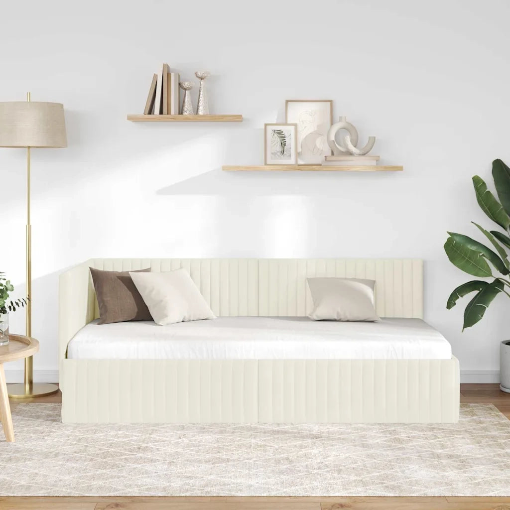Cornice del letto ad angolo Crema 90 cm x 190 cm Velluto 42016263