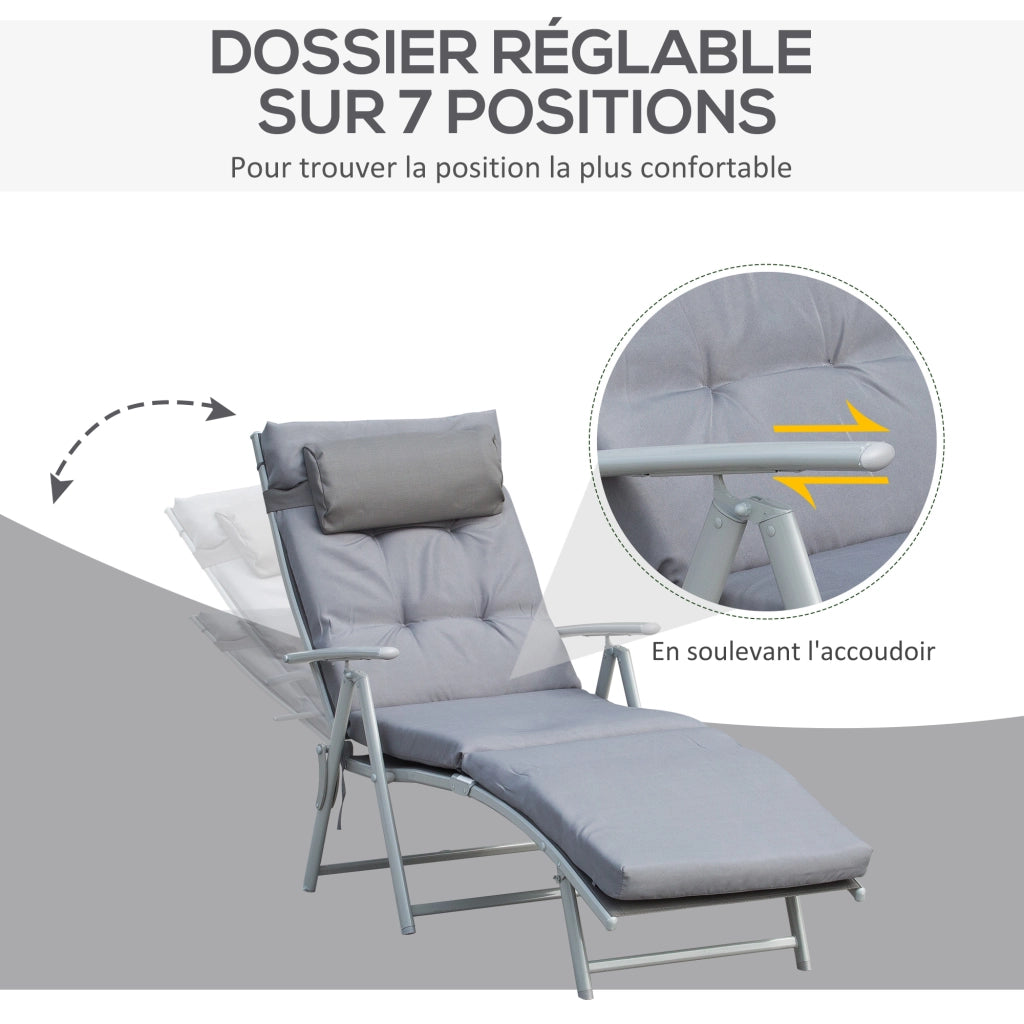 Chaise Longue Pieghevole con Materasso ¨C zephmum ¨C Grigio Polyester Textilene