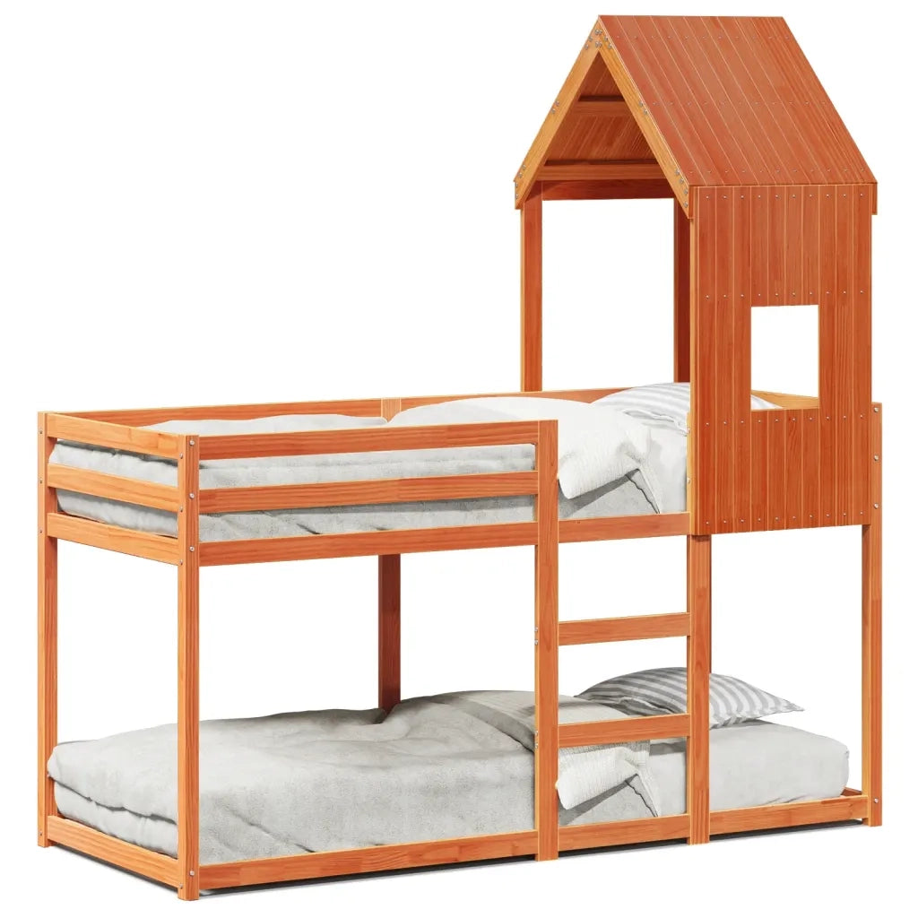 Letto singolo | Letto per adulti | Letto a Castello con Tetto Cera 90x200 cm Legno Massello Pino