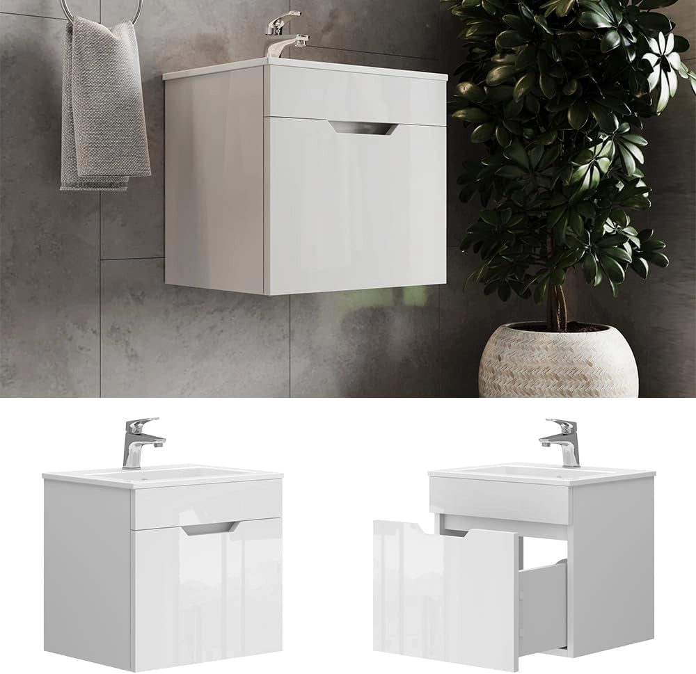 Set mobili bagno Stefanie, Bianco, 49 cm, composto da mobile sottolavabo e lavabo