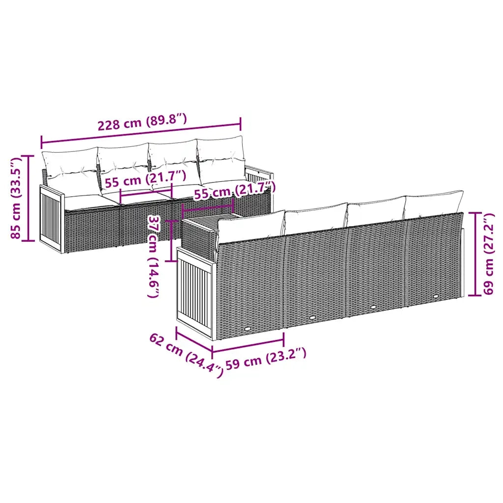 Set Divani da Giardino 9 pz con Cuscini Nero in Polyrattancod mxl 112150