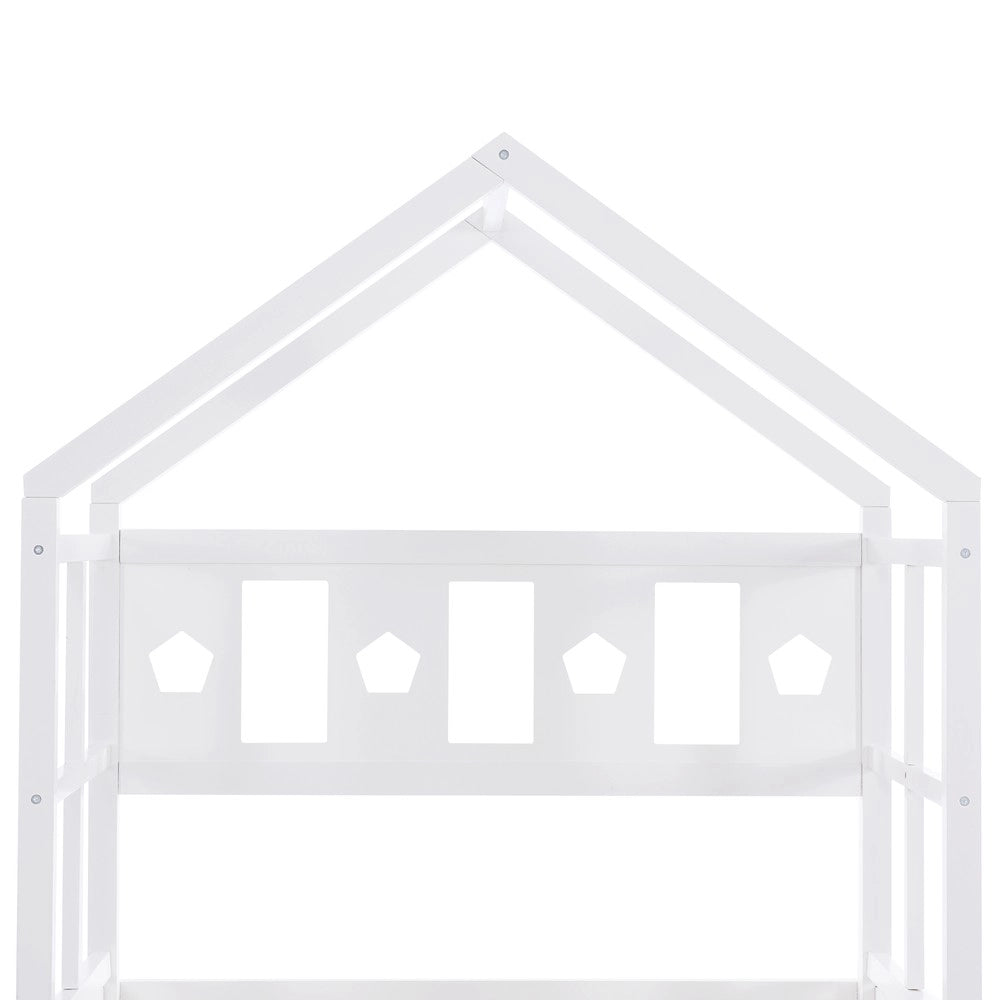 Letto a Soppalco Bambini in Legno Massello con Scala e Cassetti ¨C Xylo ¨C Bianco 90x200