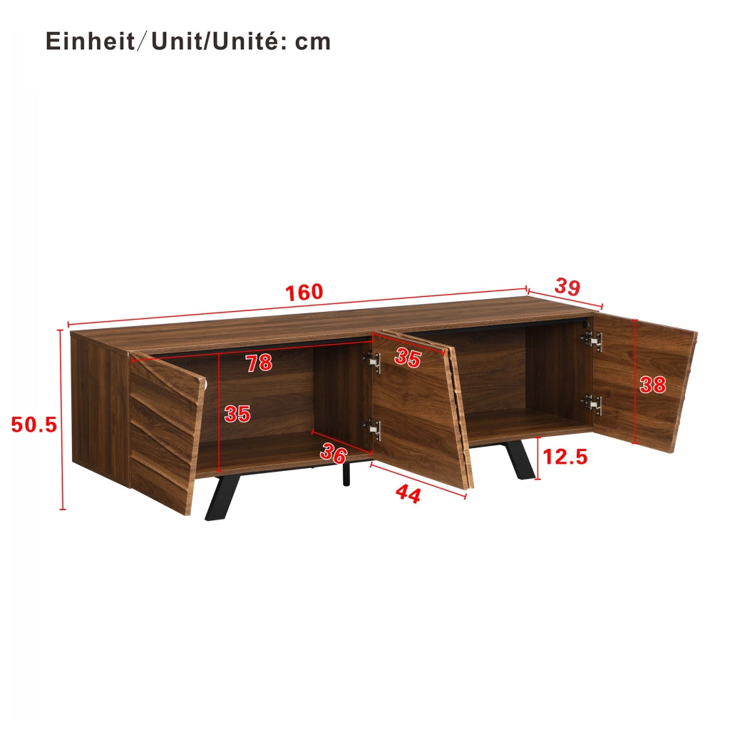 Mobile TV 160x39x50.5 cm; frontale ondulato con grande spazio contenitore; MDF; noce