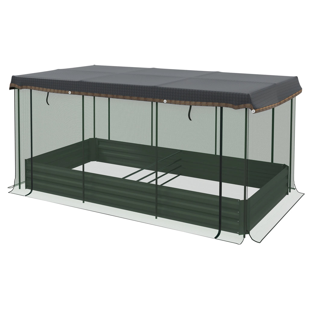 Hochbeet in acciaio con rete di protezione e telo ombreggiante, grigio scuro, 230x110x110 cm