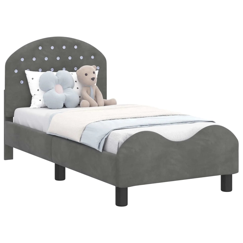 Letto singolo | Letto per adulti | Struttura letto per bambini con testata Grigio Scuro Velluto