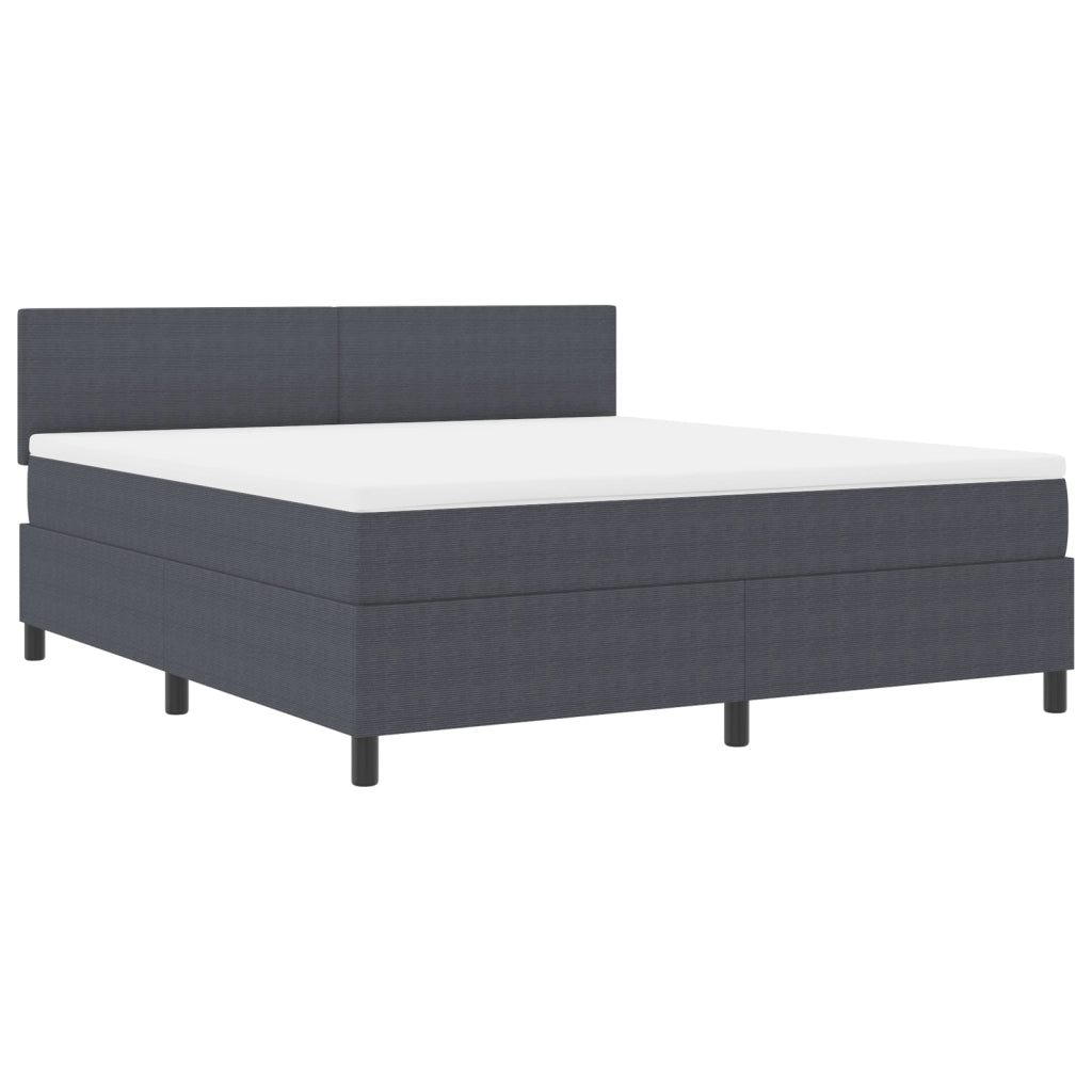 Letto con Rete a Molle con Materasso & Luce LED Grigio Scuro Tessuto in Corduroy