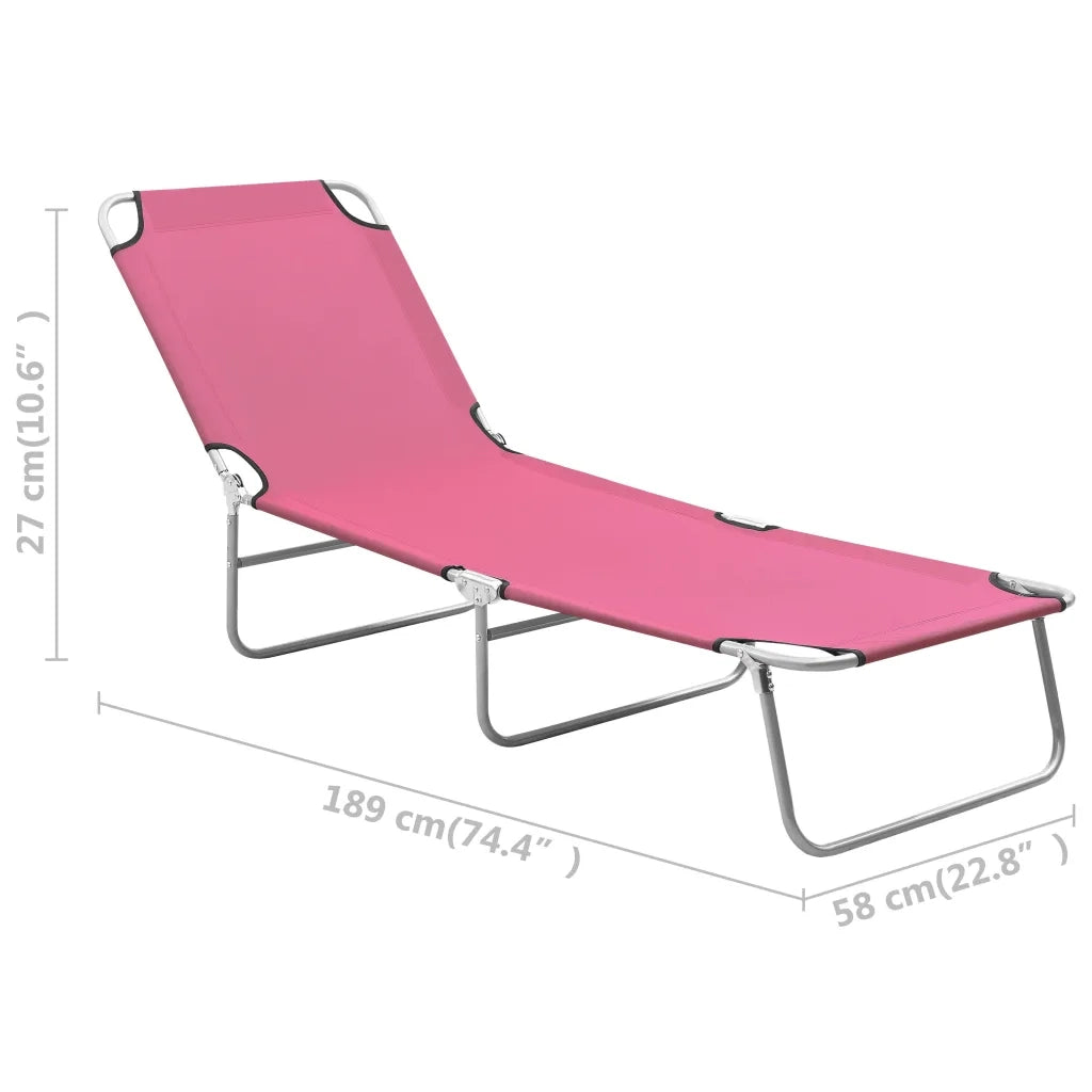 Lettino Prendisole Pieghevole in Acciaio e Tessuto Rosa cod mxl 23800