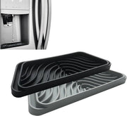 Lekbak in silicone per frigorifero, confezione da 2, protegge il dispensatore di ghiaccio e acqua da gocciolamento, si adatta alla lekbak del frigorifero, riciclabile e si asciuga rapidamente (rettangolare, nero + grigio)