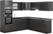 Cucina angolare completa R-Line, Antracite lucido, 247 x 60 cm, PL Antracite, per una pianificazione cucina flessibile e un'estensione modulare