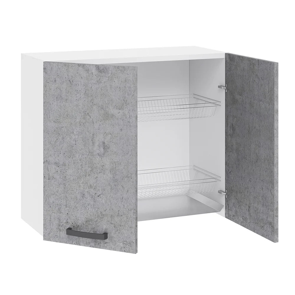 Pensile colapiatti per cucina componibile da 80 cm con due ante, realizzata in legno 100% MADE IN ITALY colore Cemento