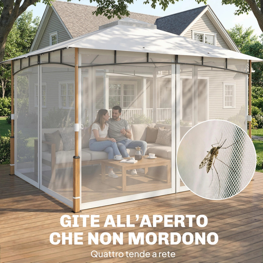 Gazebo 3 x 3,6 m, Tetto Doppio UPF50+ con Rete, Crema