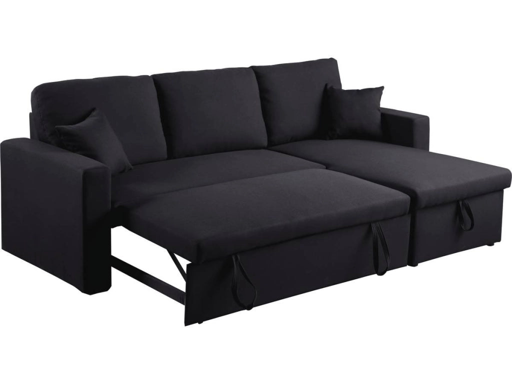 Divano angolare convertibile "Alain" - 221 x 145 x 85 cm - 3 posti - Nero