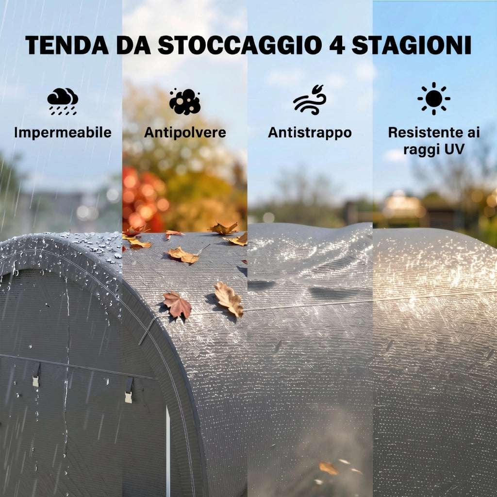 Tendone da Giardino per Moto e Bici con 2 Ingressi ¨C Zephmum ¨C Grigio Acciaio PE 300x300x235 cm