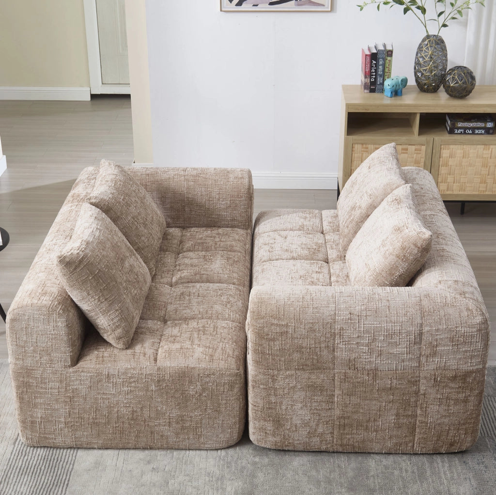 Divano chaise longue in ciniglia khaki con tasche laterali