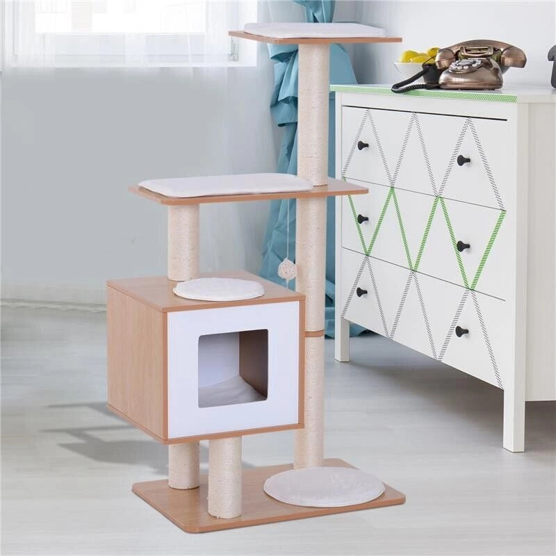 ALBERO PER GATTI IN SISAL CON CUCCIA, PIATTAFORME E GIOCHI, 60X40X120CM