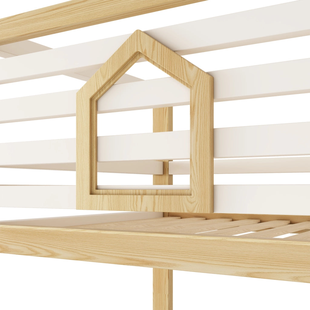Letto a Castello 90 x 200 cm; 2 Posti - Contenitore e Scala - in Legno - Bianco e Rovere