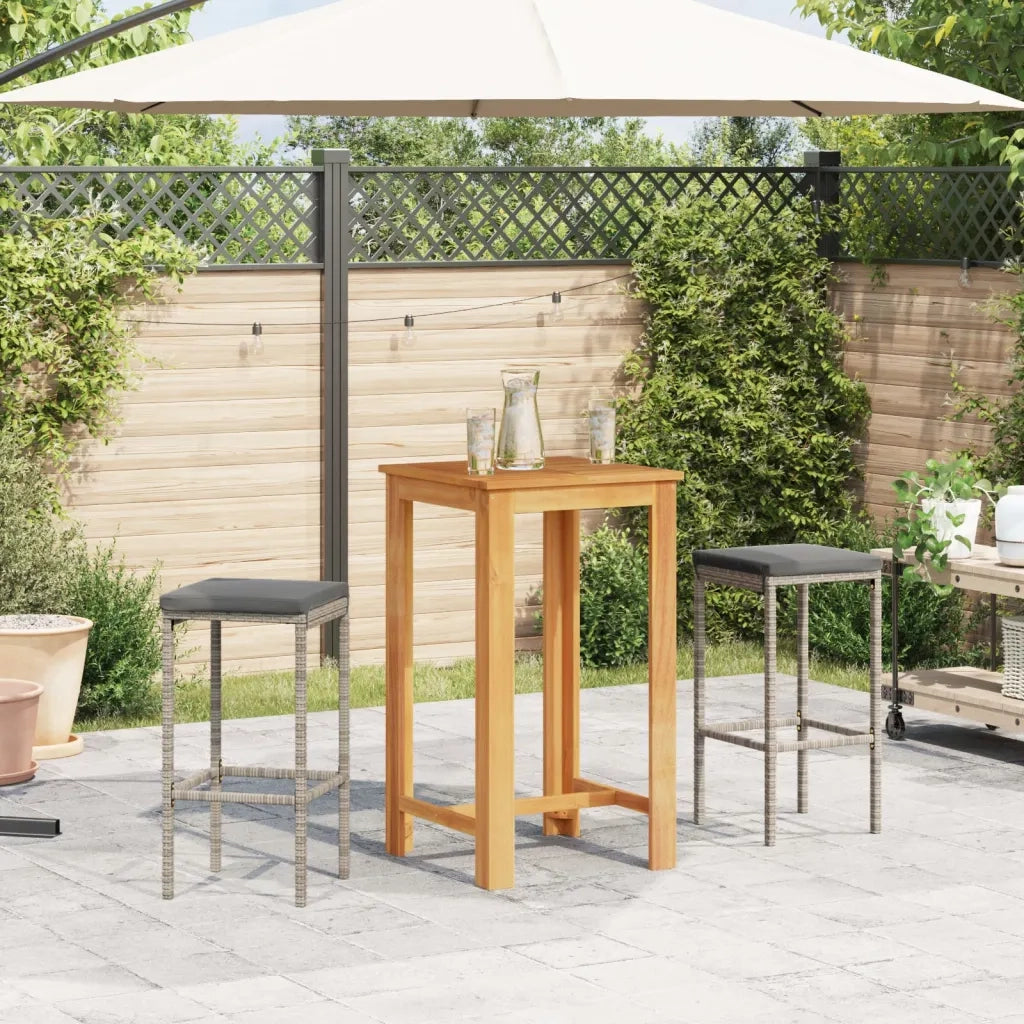Set Bar da Giardino 3 pz | Set Salotto da Giardino Grigio in Legno Acacia e Polyrattan