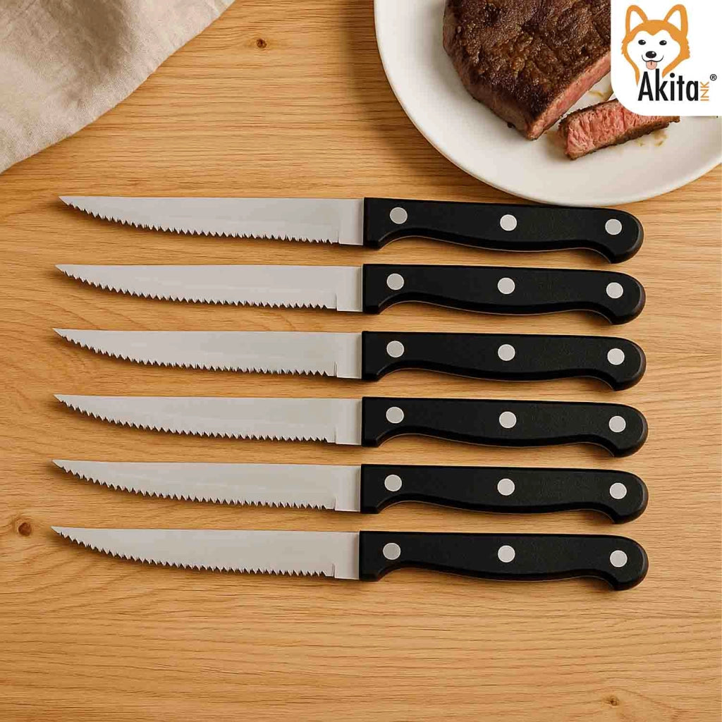 AkitaInk Set 6 Coltelli Bistecca Classic Acciaio Inox 11cm