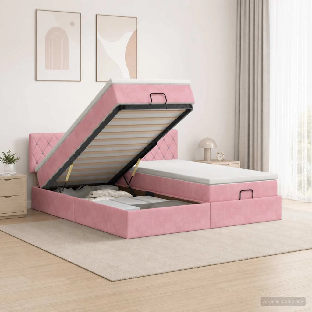 Letto ottomano con materasso con testiera 2 pcs Rosa Velluto 3456731