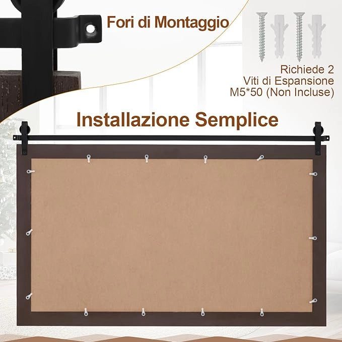 Specchio da Parete 100 x 66 cm, Specchio Rettangolare con Cornice in Legno Massiccio e Staffa in Metallo, Decorazione da Parete per Soggiorno Ingresso Bagno, Marrone (Noce)