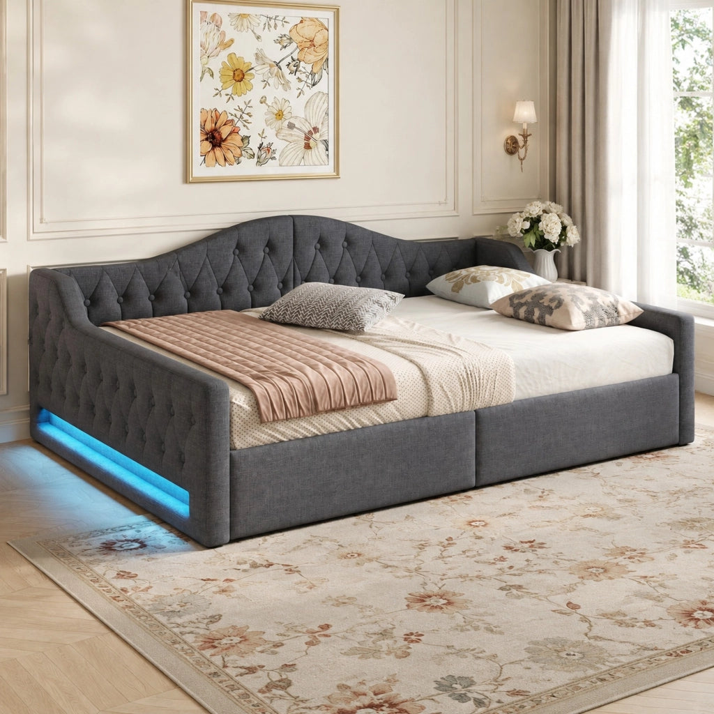 LETTO da giorno 140x200 cm con LED e vano contenitore sotto Grigio