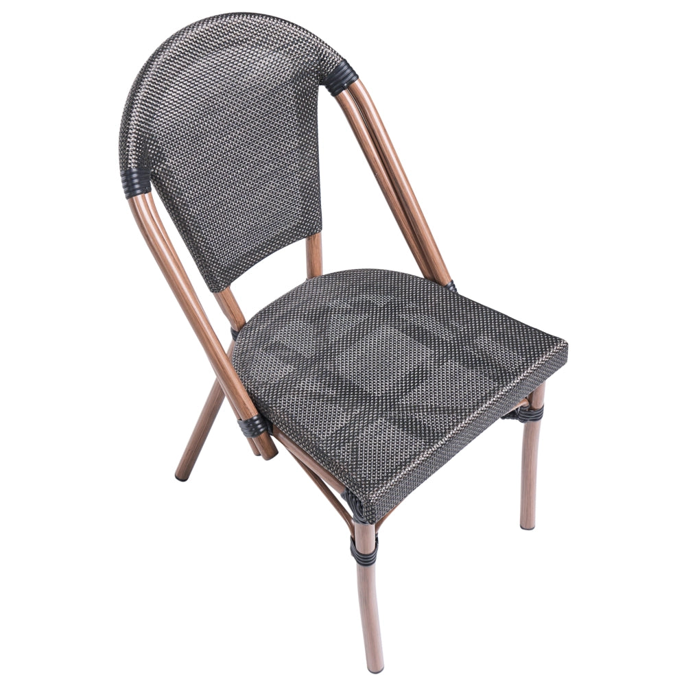 Set di 4 sedie da giardino in rattan PE grigio con seduta in vimini e struttura in alluminio per interni ed esterni