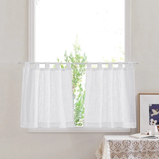 Vetrata con tessuto di lino - Semi-trasparente - Set da 2 - 60 x 120 cm - Tende bianche - 100% poliestere