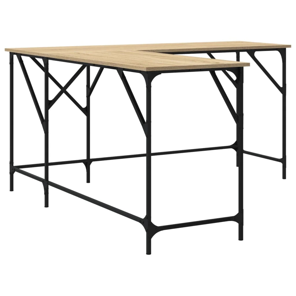 Scrivania tavolo postazione di lavoro mobile per computer studio rovere Sonoma 149 x 149 x 75 cm legno ingegnerizzato marrone 02_0023658