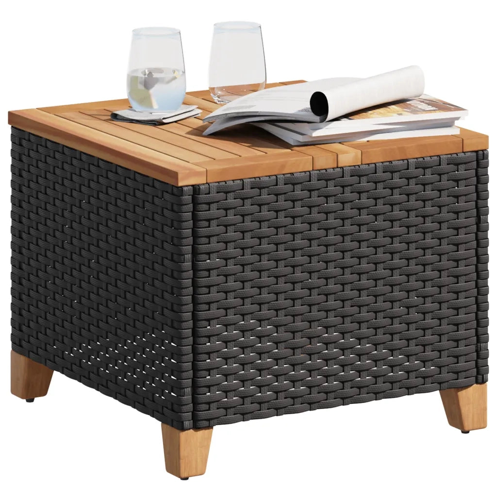 Tavolo da Giardino Nero 45x45x37cm in Polyrattan e Legno Acacia 366325