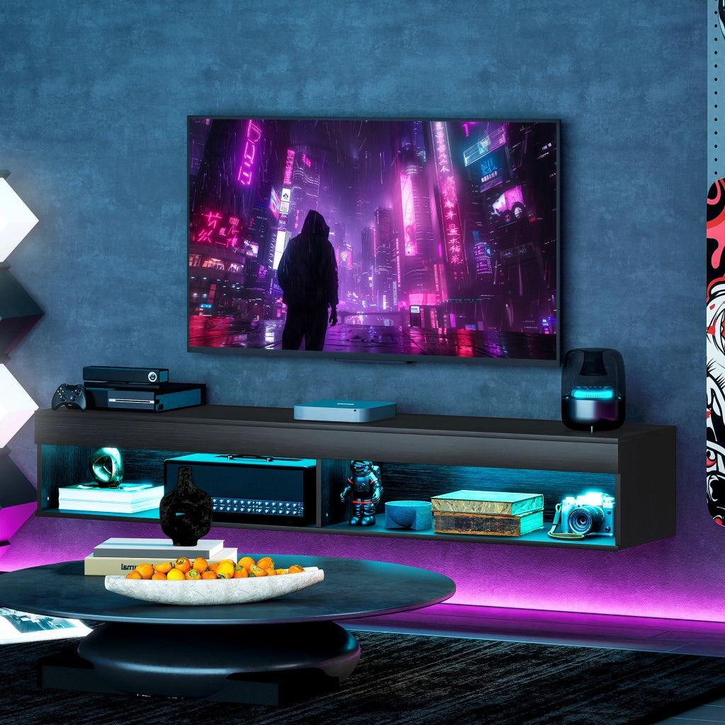 Mobile TV Sospeso con Luci LED e Telecomando ¨C zephmum ¨C Nero, 180x40x30cm