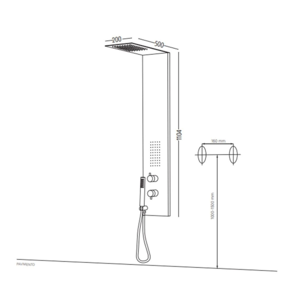 Colonna doccia 3 funzioni acciaio inox bocchetta idro lombare 20x50x110 cm *** finitura- spazzolato, confezione 1