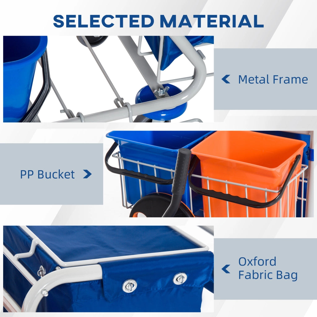 Carrello per la pulizia con 4 secchi, carrello per mocio, carrello modulare con ruote, blu/arancione, 100 x 70 x 103 cm |