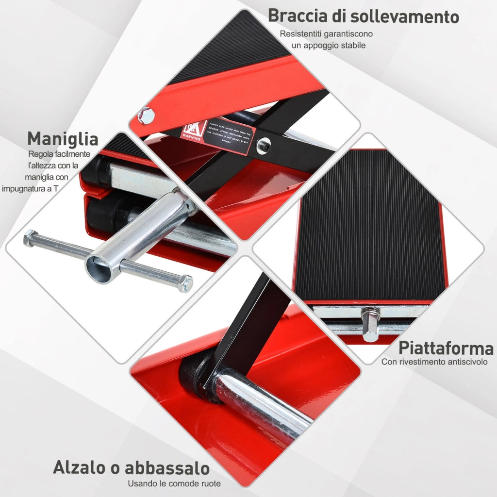 EasyComfort Cavalletto Alzamoto, Sollevatore per Moto in Acciaio Rosso e Nero, Pieghevole e Antiscivolo 41.5 x 23.5 x 10-37cm