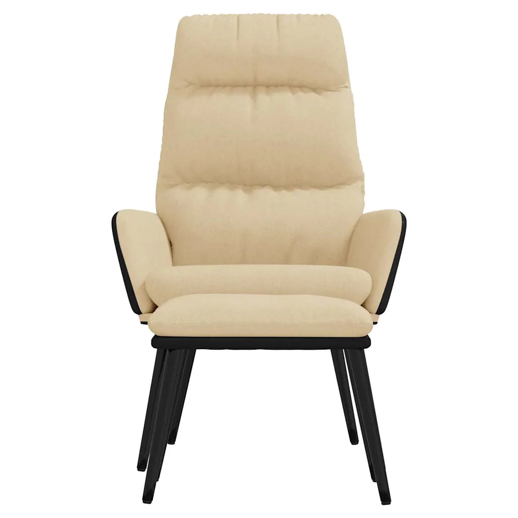Divano Sedia-Poltrona Relax con Sgabello Crema in Tessuto e Similpelle