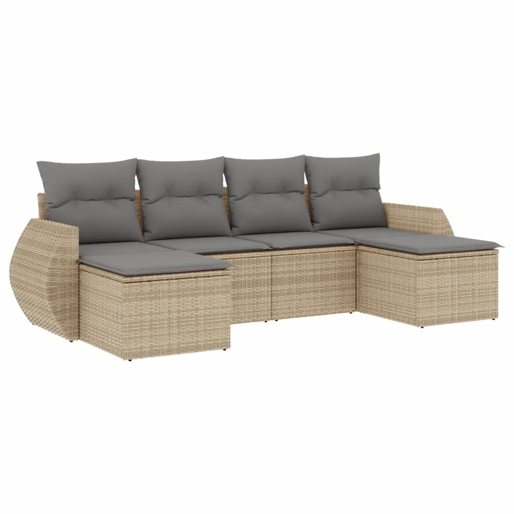 Set Divano da Giardino 6 pz con Cuscini Beige in Polyrattan 3254056