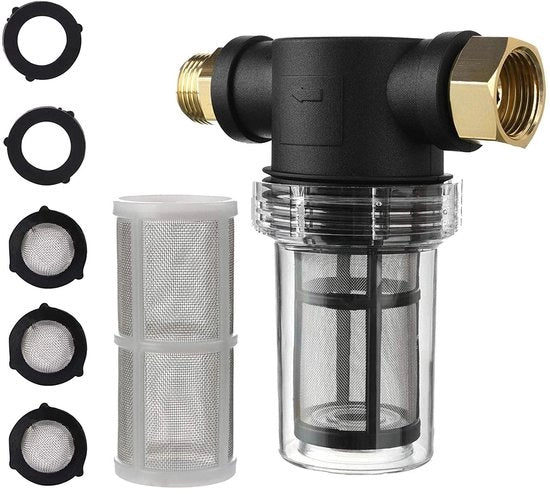 Filtro Acqua per Giardino - 100 Mesh - Filtro Inline - 3/4 GHT di Connettività - Filtro per Tubi da Giardino - Materiale Plastic/Metallo