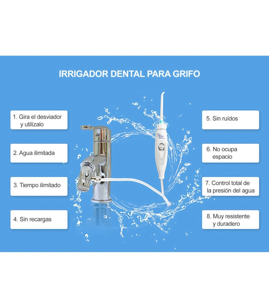 Irrigatore Dentale Standard | Senza Batterie né Elettricità | Pressione Rubinetto | Getto Lineare, Illimitato e Silenzioso