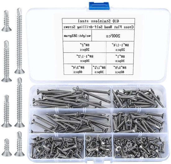 Set di viti autoalimentanti in acciaio inossidabile con testa a trapano - 7 misure - viti in legno viti metalliche incastrate - M4.2 * 13-50mm