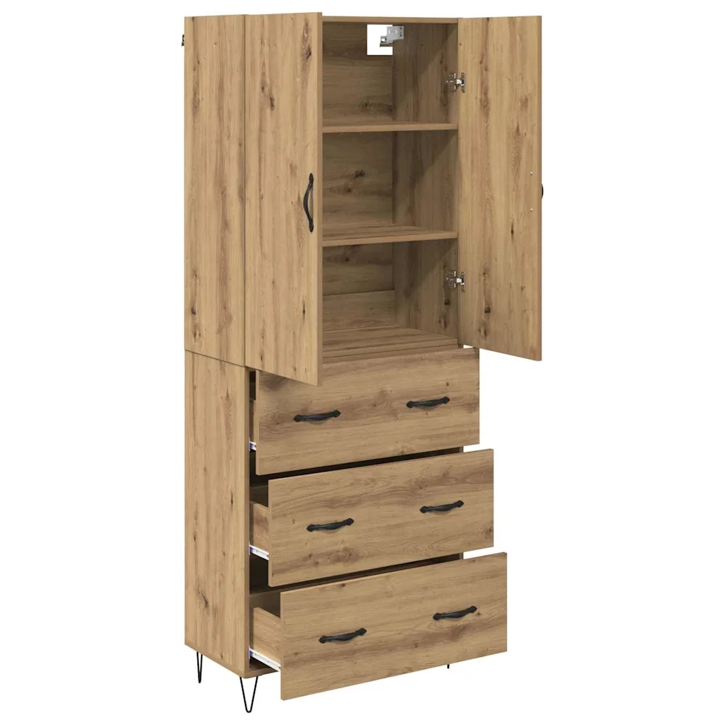 Credenza 2 pcs Rovere artigianale Legno ingegnerizzato e vetro