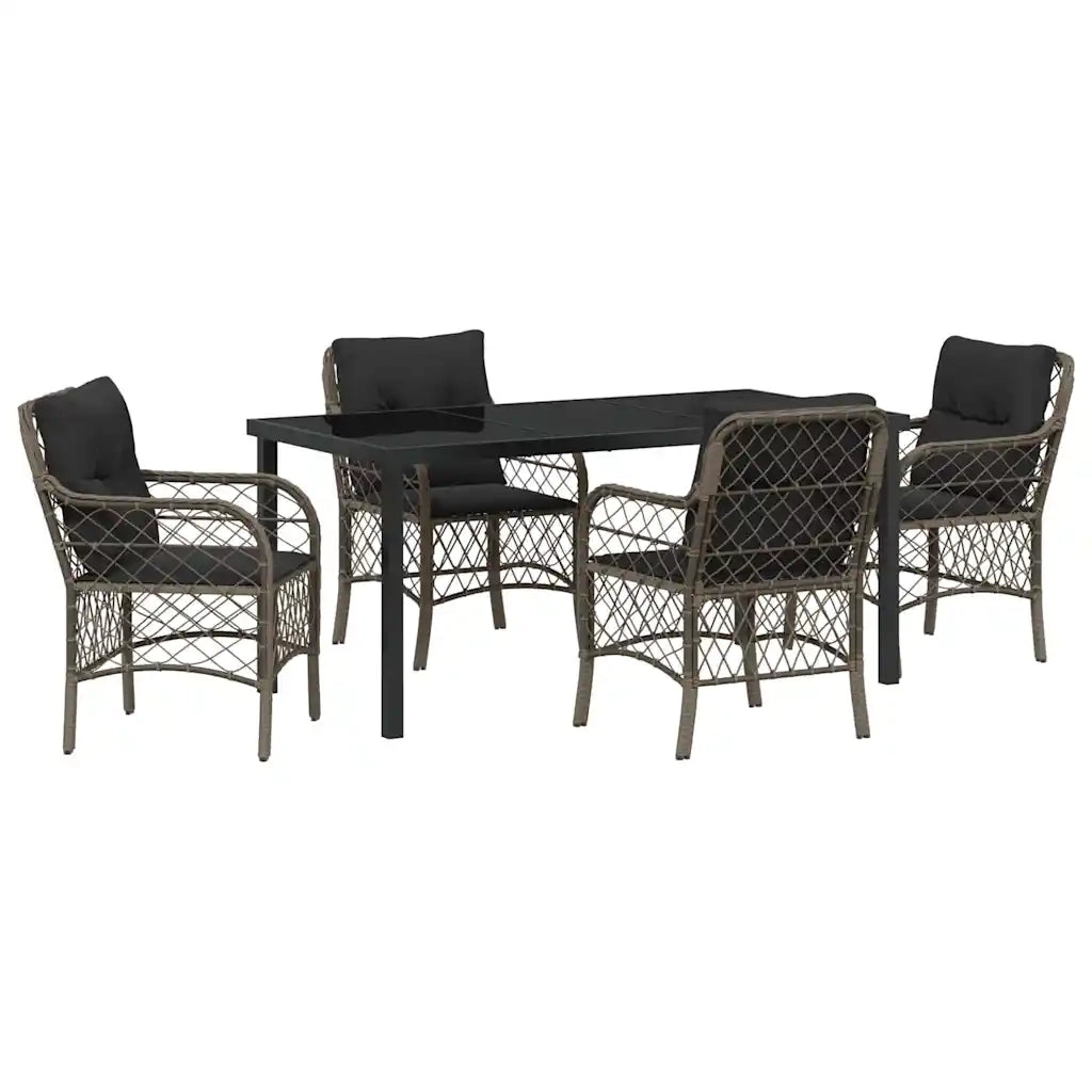 Set da Pranzo per Giardino con cuscino 5 pcs Grigio polyrattan 3380221