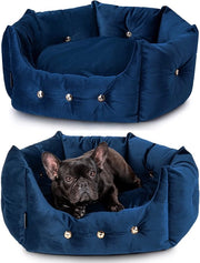 Hondenletto in Stile Glamour Blu Marino per Cani Piccoli e Medi Sovraffigato Divano per Animali di Compagnia in Qualità Premium Artigianale