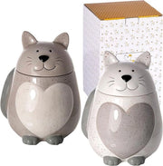 Set di contenitori in ceramica da 2 pezzi - Pannelli di conservazione per cucina con coperchi - Accessori per cucina divertenti - Regali per amanti dei gatti - Grigio e Bianco - 500ml