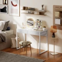 Scrivania Moderna con 2 Cassetti e Gambe in Acciaio, 100x50x75 cm, Bianco Lucido
