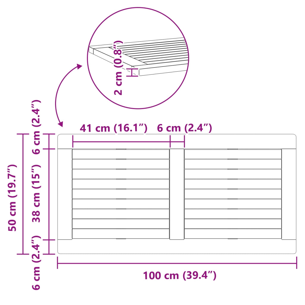 Tavolo 100x50x2,2 cm Rettangolare in Legno Massello