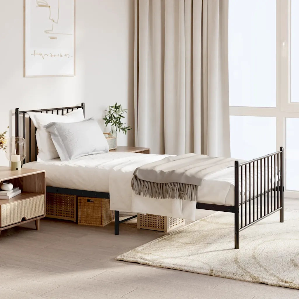 Giroletto con Testiera e Pediera-Struttura Letto Metallo Nero 90x190 cm 209438