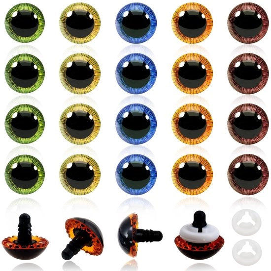 Flessine di sicurezza 19 mm - 20 pezzi - Plastica colorata - Anelli di chiusura - Flessine per bambole - Fili di riempimento per cuscini - Adatto per progetti di fai da te
